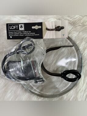 NEW Loft Umbra Curtain Drapery Scarf Holder Holdback Oval Set of 2 Ebony Black